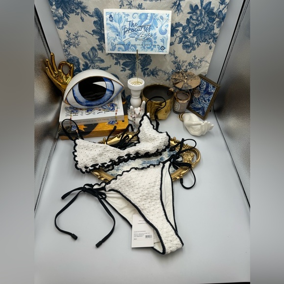 🆕 ZIMMERMANN 🧿 NWT Halliday Knit Scoop Bikini - Ivory/Black - Sz 1 - US 4 / 6 - Picture 12 of 15